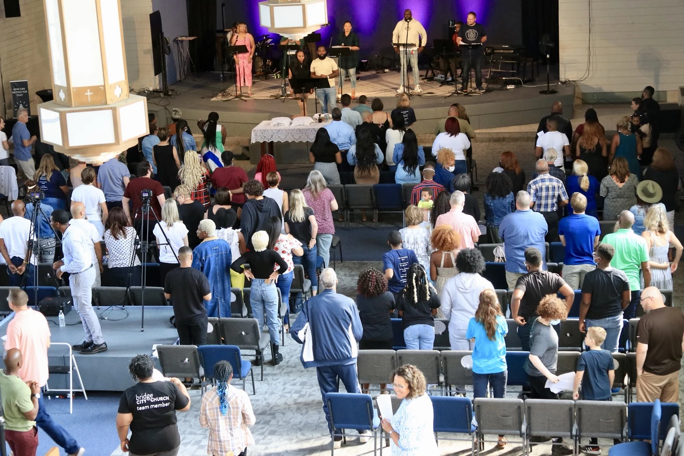 The congregation worshipping together at Bridge City Church’s anniversary